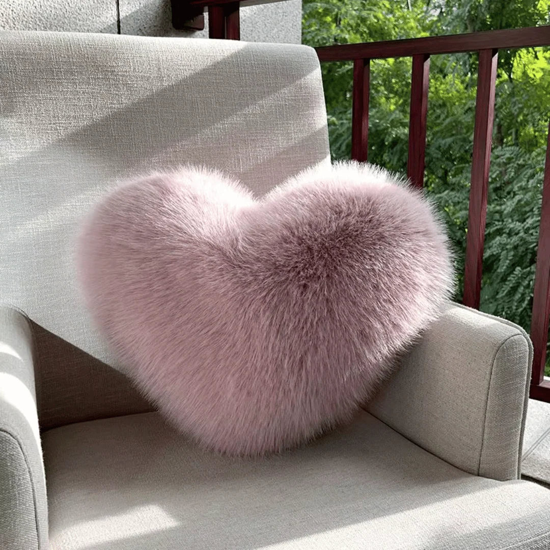 Throw Pillow Heart-Shaped Plush Faux Fur Machine Washable