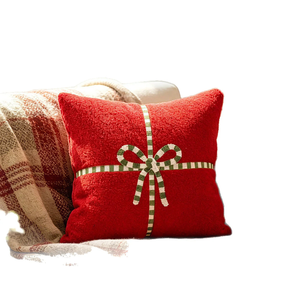 Throw Pillow High-Pile Polyester Embroidered Bow Removable Cover