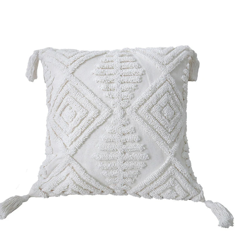 Throw Pillow High-Relief Tufted Cotton Removable Cover Corner Tassels