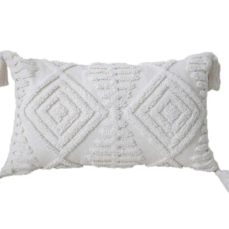 Throw Pillow High-Relief Tufted Cotton Removable Cover Corner Tassels