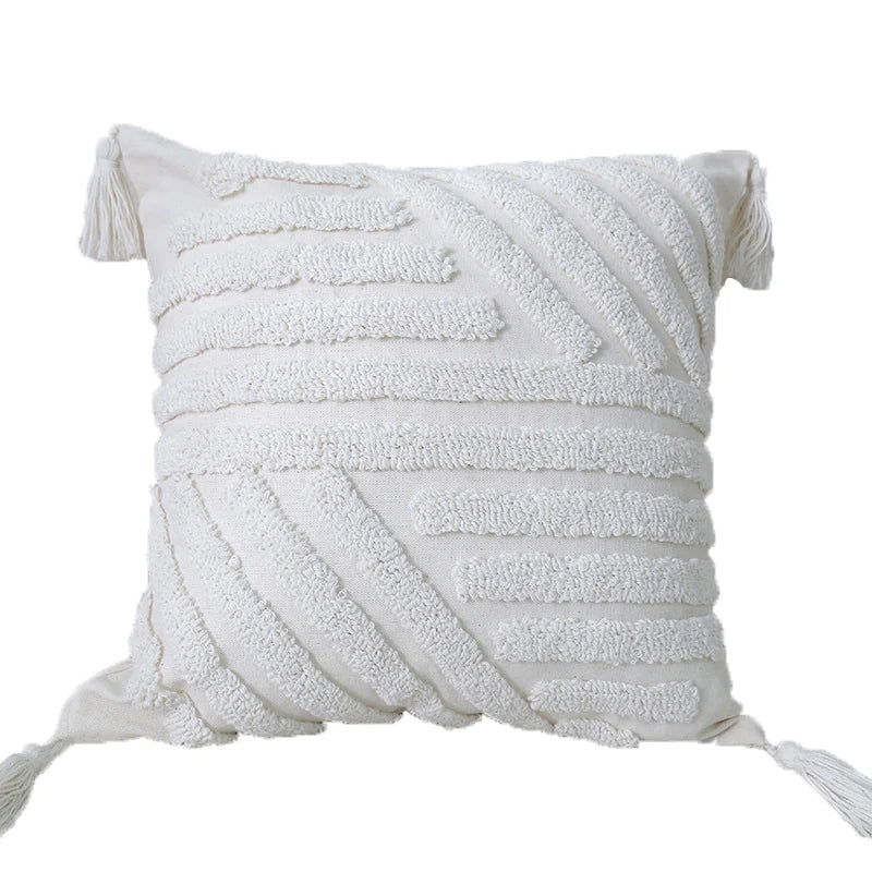 Throw Pillow High-Relief Tufted Cotton Removable Cover Corner Tassels