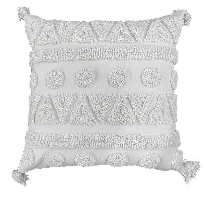 Throw Pillow High-Relief Tufted Cotton Removable Cover Corner Tassels