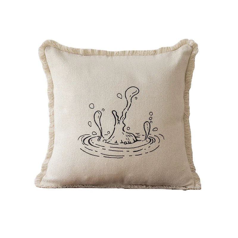 Throw Pillow Linen-Blend Embroidered Coastal 18 Inch