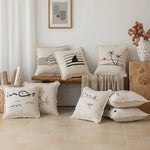 Throw Pillow Linen-Blend Embroidered Coastal 18 Inch