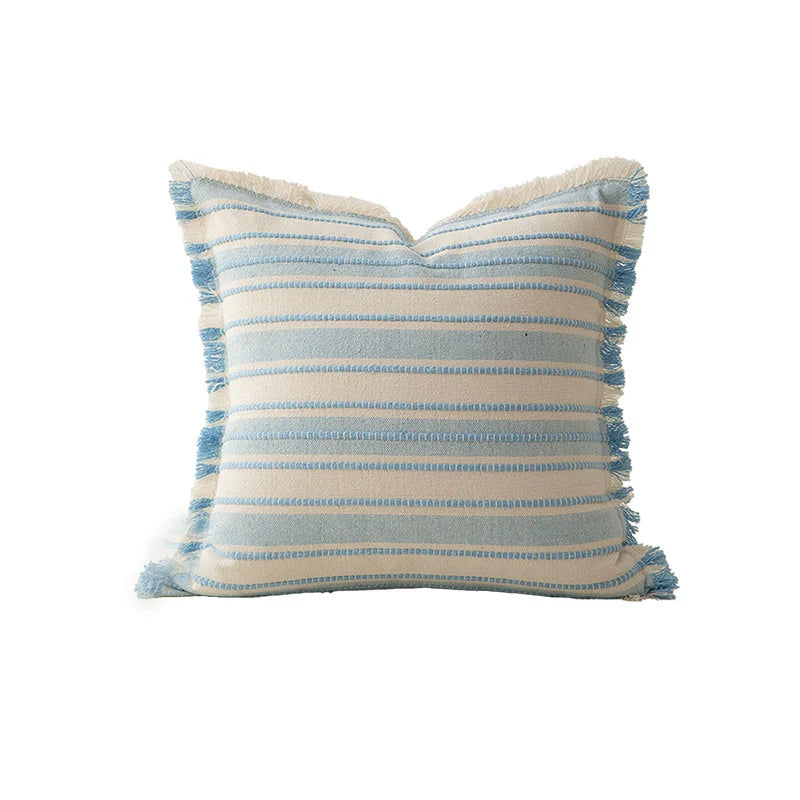 Throw Pillow Linen-Look Striped Fringed
