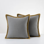 Throw Pillow Pair Linen-Look Braided Fringe Plush Fill