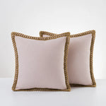 Throw Pillow Pair Linen-Look Braided Fringe Plush Fill