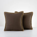 Throw Pillow Pair Linen-Look Braided Fringe Plush Fill