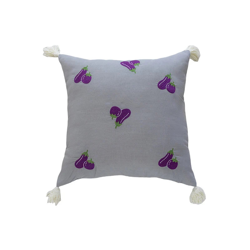 Throw Pillow Pineapple Embroidery & Multicolor Tassels