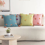 Throw Pillow Pineapple Embroidery & Multicolor Tassels