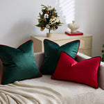 Throw Pillow Plush Velvet Contrast Piped Edge Removable Insert