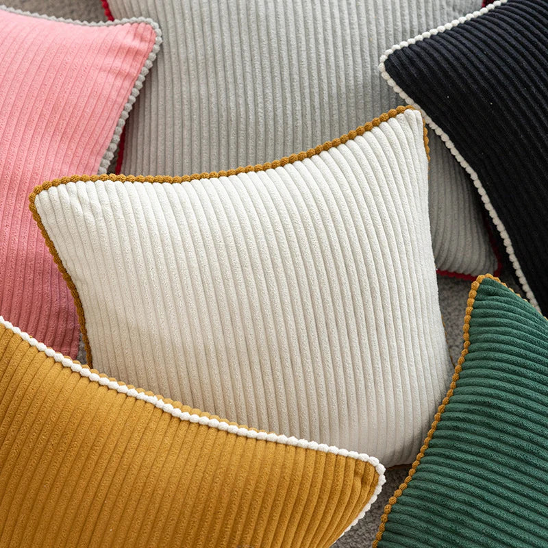 Throw Pillow Ribbed Corduroy Scalloped Edge Hidden Zipper