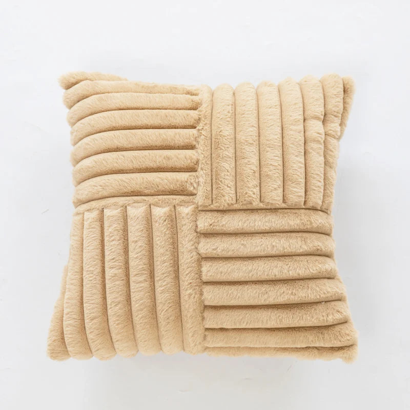 Throw Pillow Ribbed Grid Plush Faux Fur