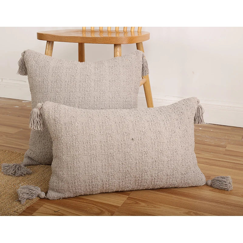Throw Pillow Set Chenille Texture Tassels Removable Covers
