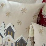 Throw Pillow Set Embroidered Snowy Village Faux-Shearling