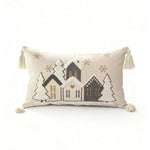 Throw Pillow Set Embroidered Snowy Village Faux-Shearling