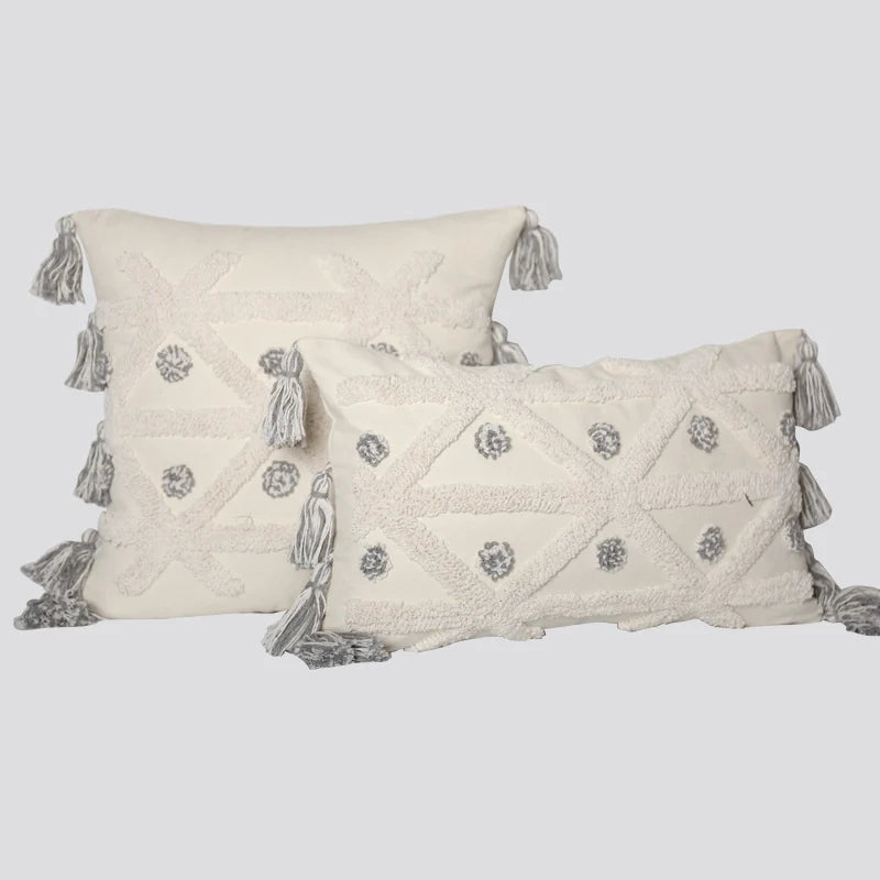 Throw Pillow Set Tufted Embroidery Tassels Mixed Lumbar & Square