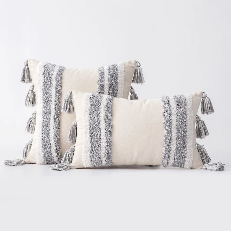 Throw Pillow Set Tufted Embroidery Tassels Mixed Lumbar & Square