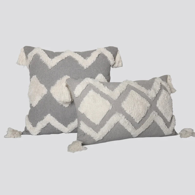 Throw Pillow Set Tufted Embroidery Tassels Mixed Lumbar & Square
