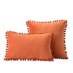 Throw Pillow Set Velvet Pom-Pom Fringe Hidden Zipper Closure