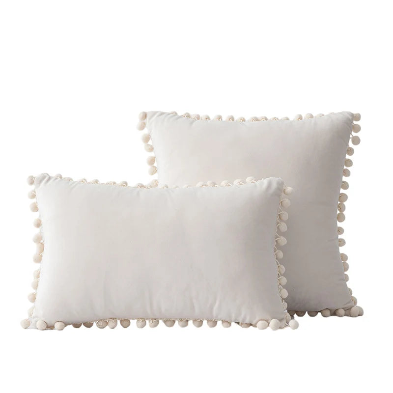 Throw Pillow Set Velvet Pom-Pom Fringe Hidden Zipper Closure