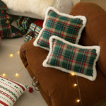 Throw Pillow Tartan Plaid Faux Fur Trim Shape-Retaining Filling