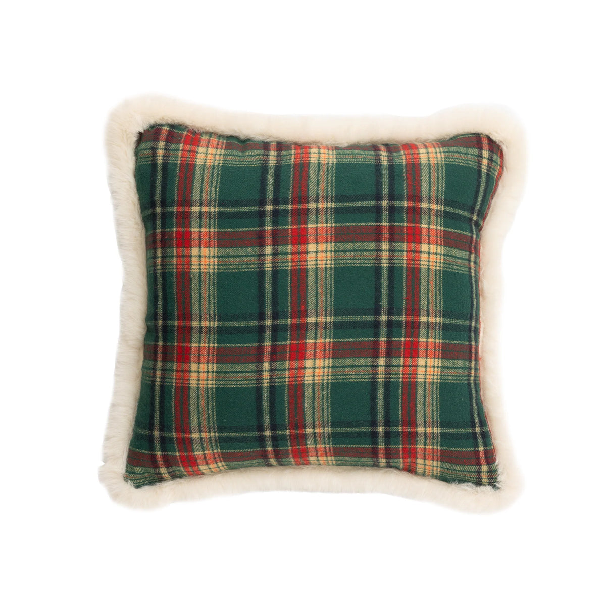 Throw Pillow Tartan Plaid Faux Fur Trim Shape-Retaining Filling
