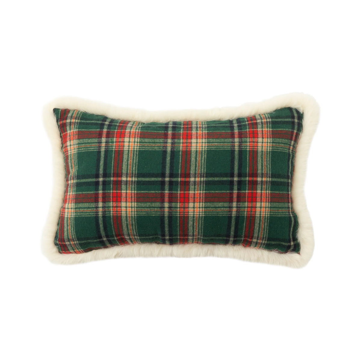 Throw Pillow Tartan Plaid Faux Fur Trim Shape-Retaining Filling