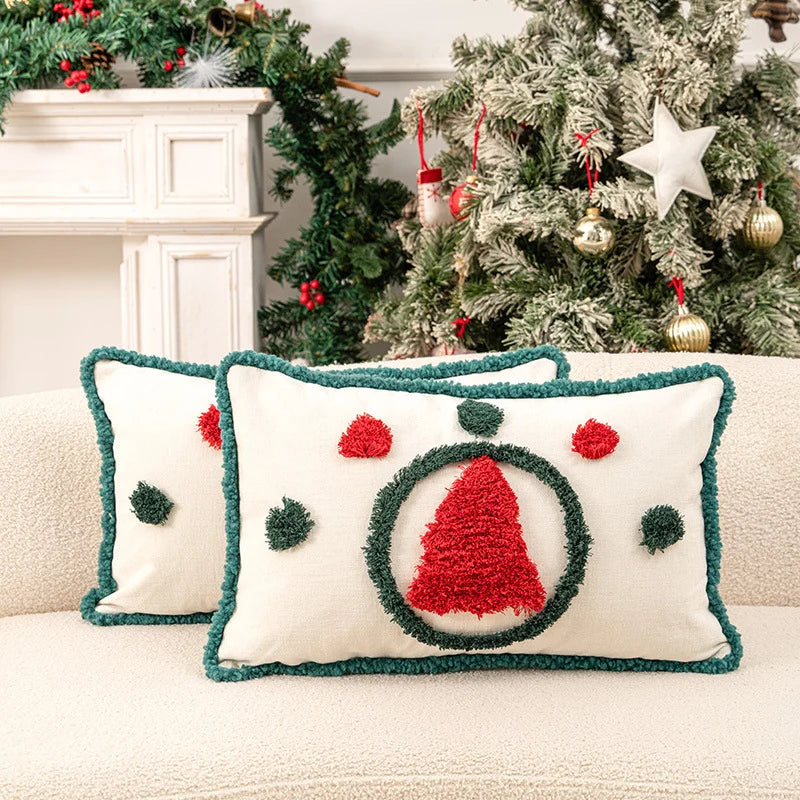 Throw Pillow Tufted Chenille Tree Motif Hidden Zipper