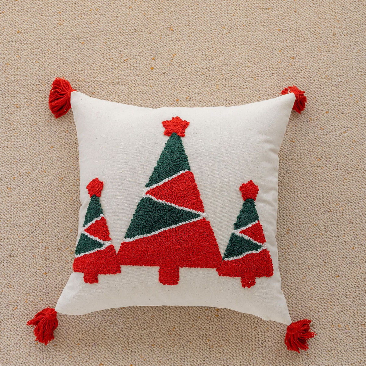 Throw Pillow Tufted Chenille Tree Motif Hidden Zipper