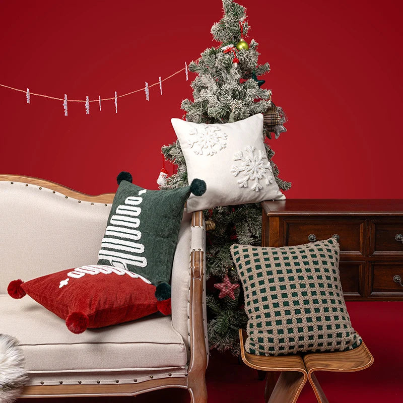 Throw Pillow Tufted Chenille Tree Motif Hidden Zipper