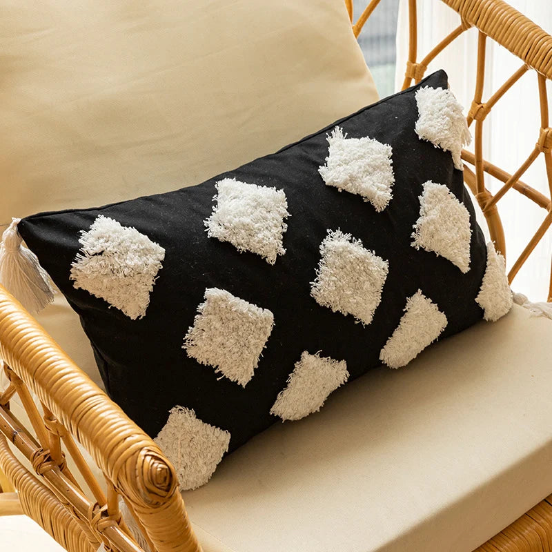 Throw Pillow Tufted Diamond Texture Tassel Corners & Removable Cover