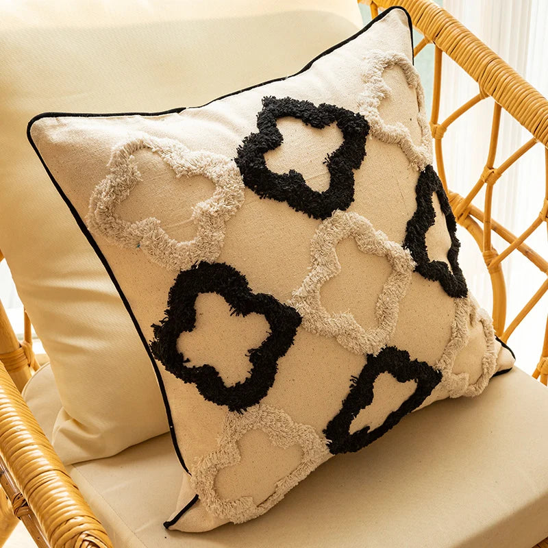 Throw Pillow Tufted Diamond Texture Tassel Corners & Removable Cover