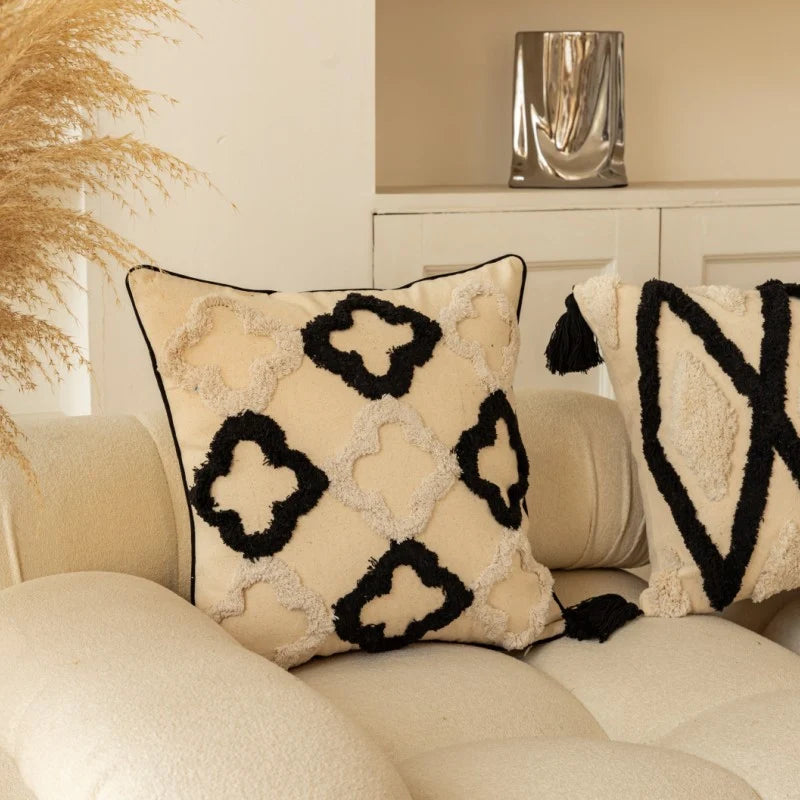 Throw Pillow Tufted Diamond Texture Tassel Corners & Removable Cover
