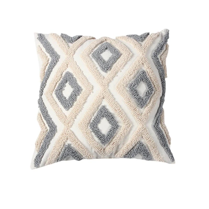 Throw Pillow Tufted Geometric Tassels Removable Cotton Cover