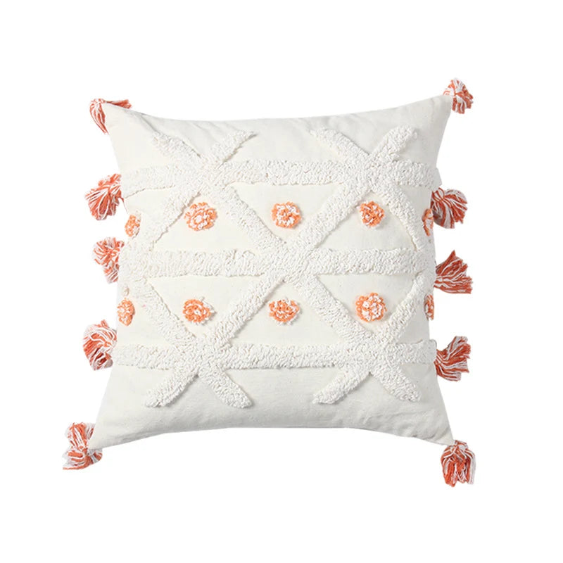 Throw Pillow Tufted Geometric Tassels Removable Cotton Cover