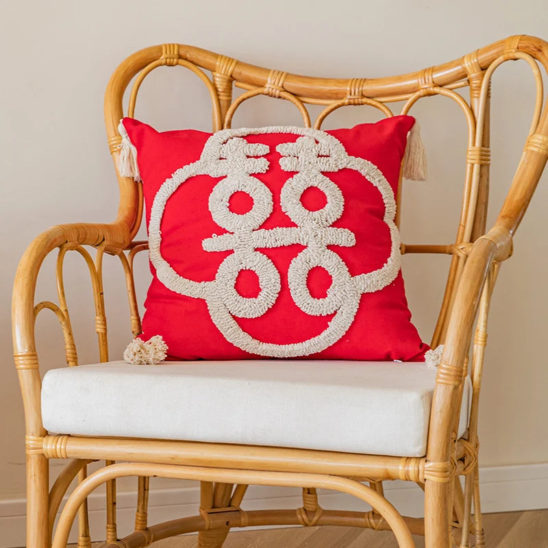 Throw Pillow Tufted Monogram & Tassel Trim