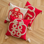 Throw Pillow Tufted Monogram & Tassel Trim