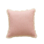 Throw Pillow Woven Canvas Pinstripe & Fringe Trim
