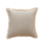Throw Pillow Woven Canvas Pinstripe & Fringe Trim