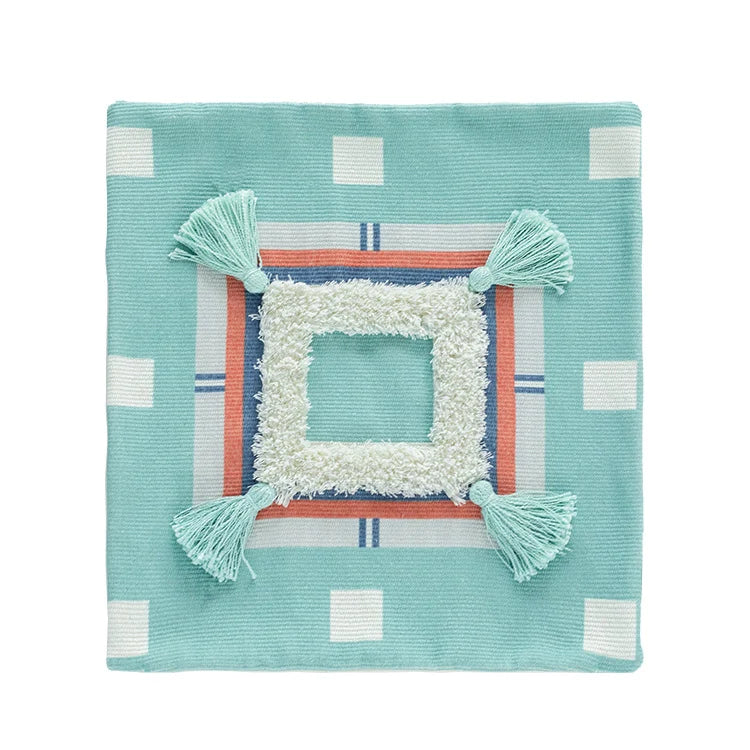 Throw Pillow Woven Diamond Design Pom-Poms & Tassels Stain-Resistant