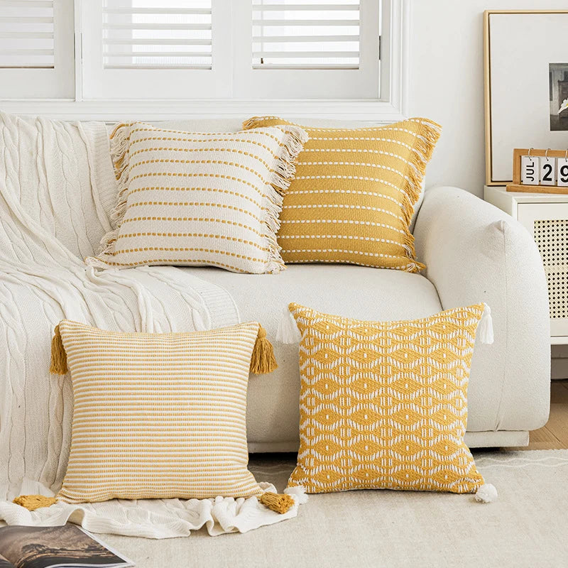 Throw Pillow Woven Striped Fringed Edges