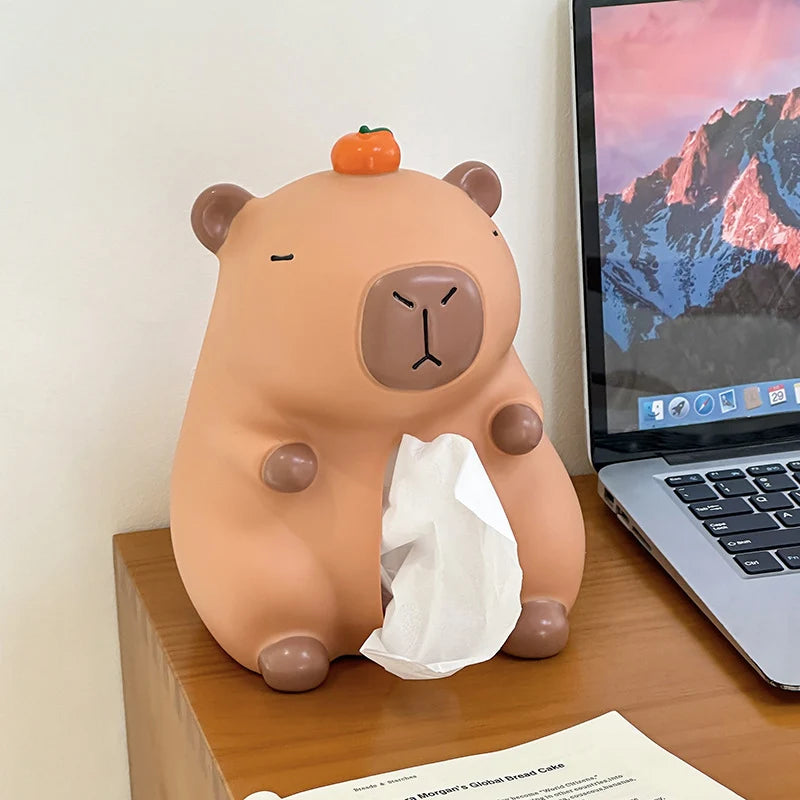 Tissue Box Capybara Design Compact Plastic Wipe-Clean Surface