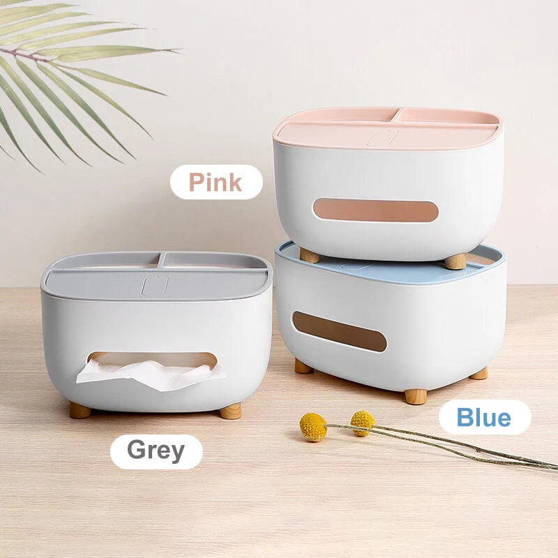 Tissue Box Holder Built-In Phone Stand Double-Layer Storage