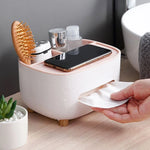 Tissue Box Holder Integrated Phone Stand Dual-Compartment Organizer