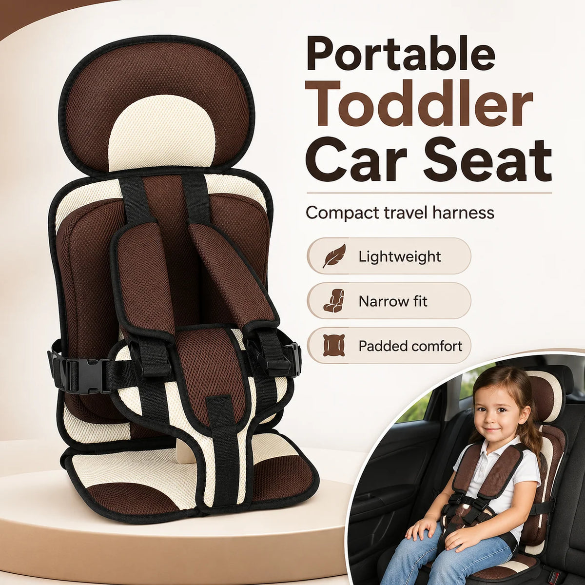 Toddler Car Seat Portable Reinforced Harness Machine Washable Cover