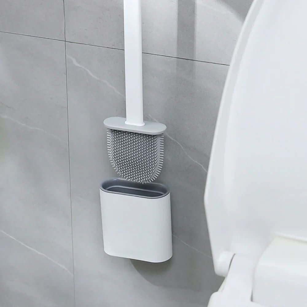 Toilet Brush Silicone Flexible Head Wall-Mounted Holder