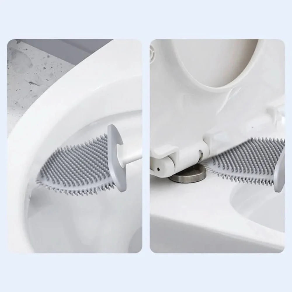 Toilet Brush Silicone Flexible Head Wall-Mounted Holder