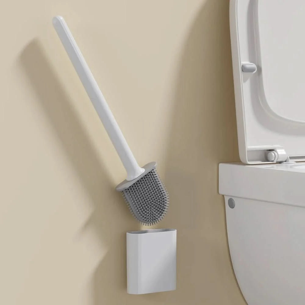Toilet Brush Silicone Flexible Head Wall-Mounted Holder