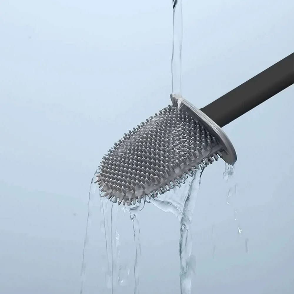 Toilet Brush Silicone Flexible Head Wall-Mounted Holder